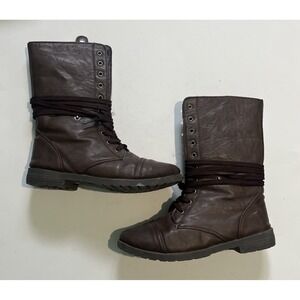 Brown Combat Boots Women Flannel Lined Size 7 Fold Down Snap Or Lace Up